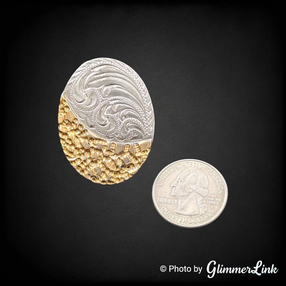 Oval Two Tone Etched Swirl & Nugget Bolo Slide - Picture 5 of 7